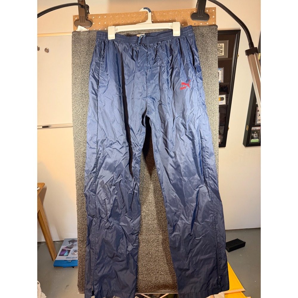 Puma Track Pants Mens L Navy Blue Nylon Ripstop Vintage Joggers 440